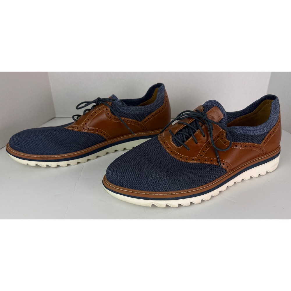 JOHNSTON & MURPHY Braydon Knit Saddle Dress Sneakers Mens Sz 11M Navy/Tan Preppy - Picture 3 of 12